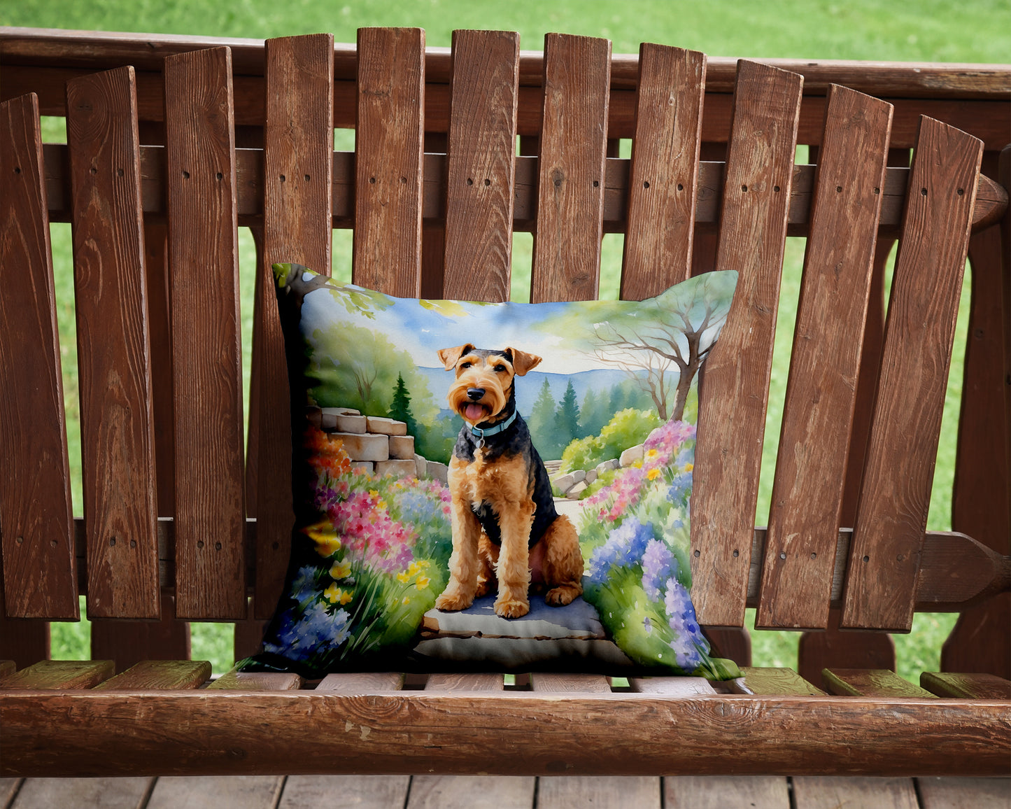 Airedale Terrier Spring Garden Throw Pillow