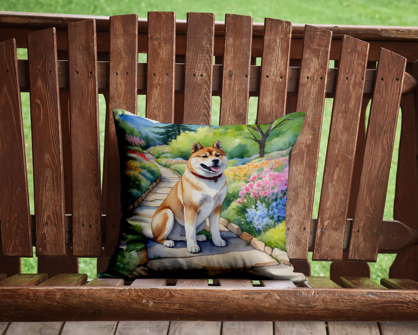 Akita Spring Garden Throw Pillow