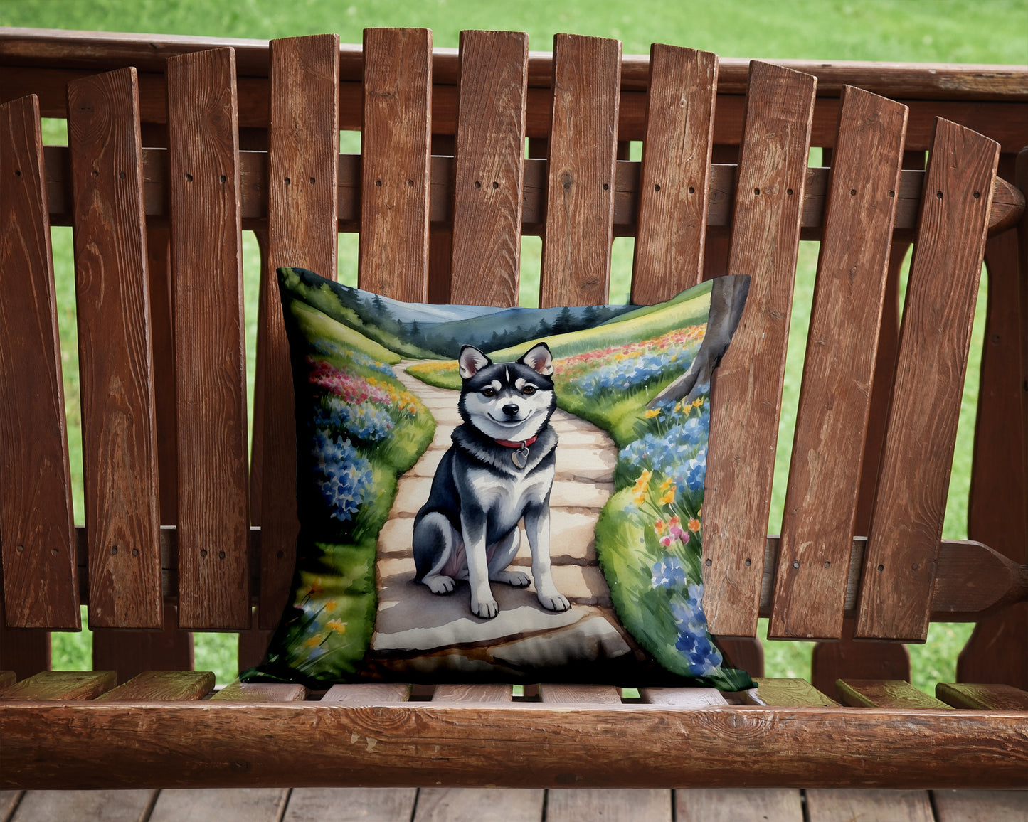 Alaskan Klee Kai Spring Garden Throw Pillow