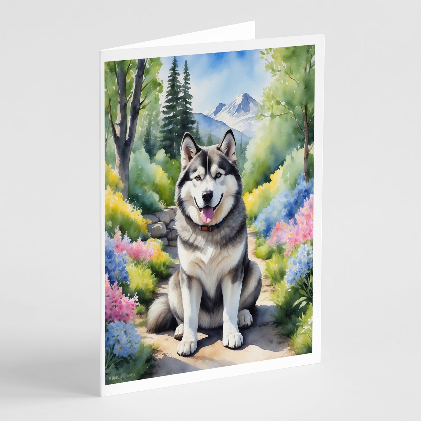 Buy this Alaskan Malamute Spring Garden Greeting Cards Pack of 8