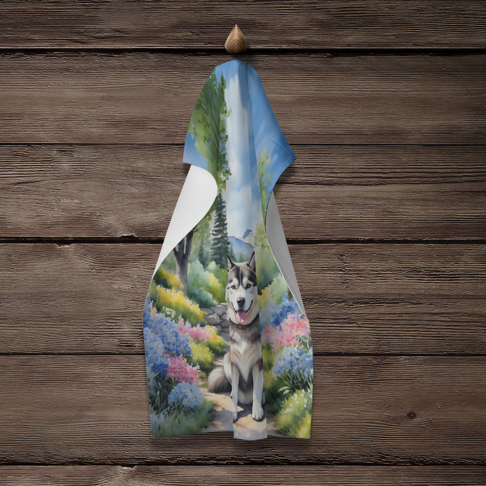 Alaskan Malamute Spring Garden Kitchen Towel