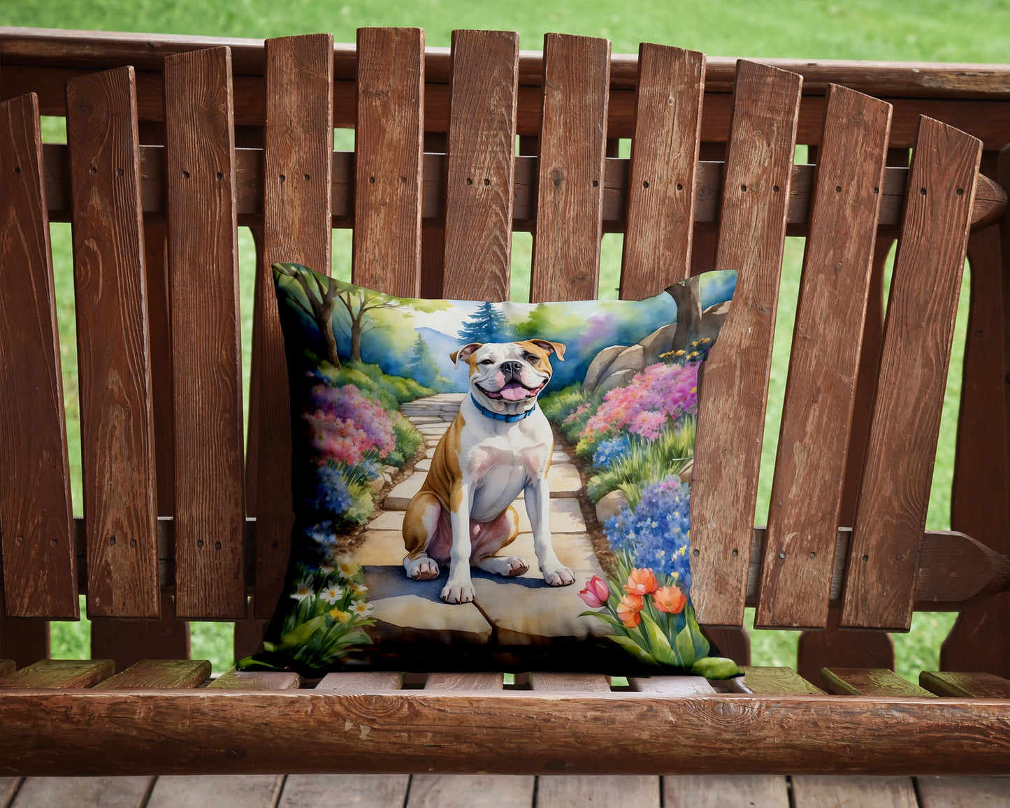 American Bulldog Spring Garden Throw Pillow
