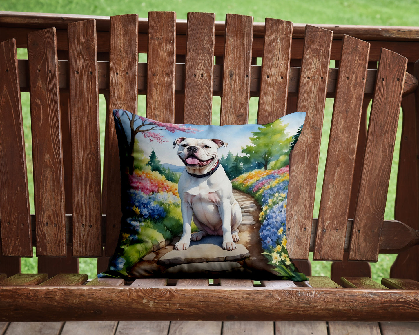 American Bulldog Spring Garden Throw Pillow