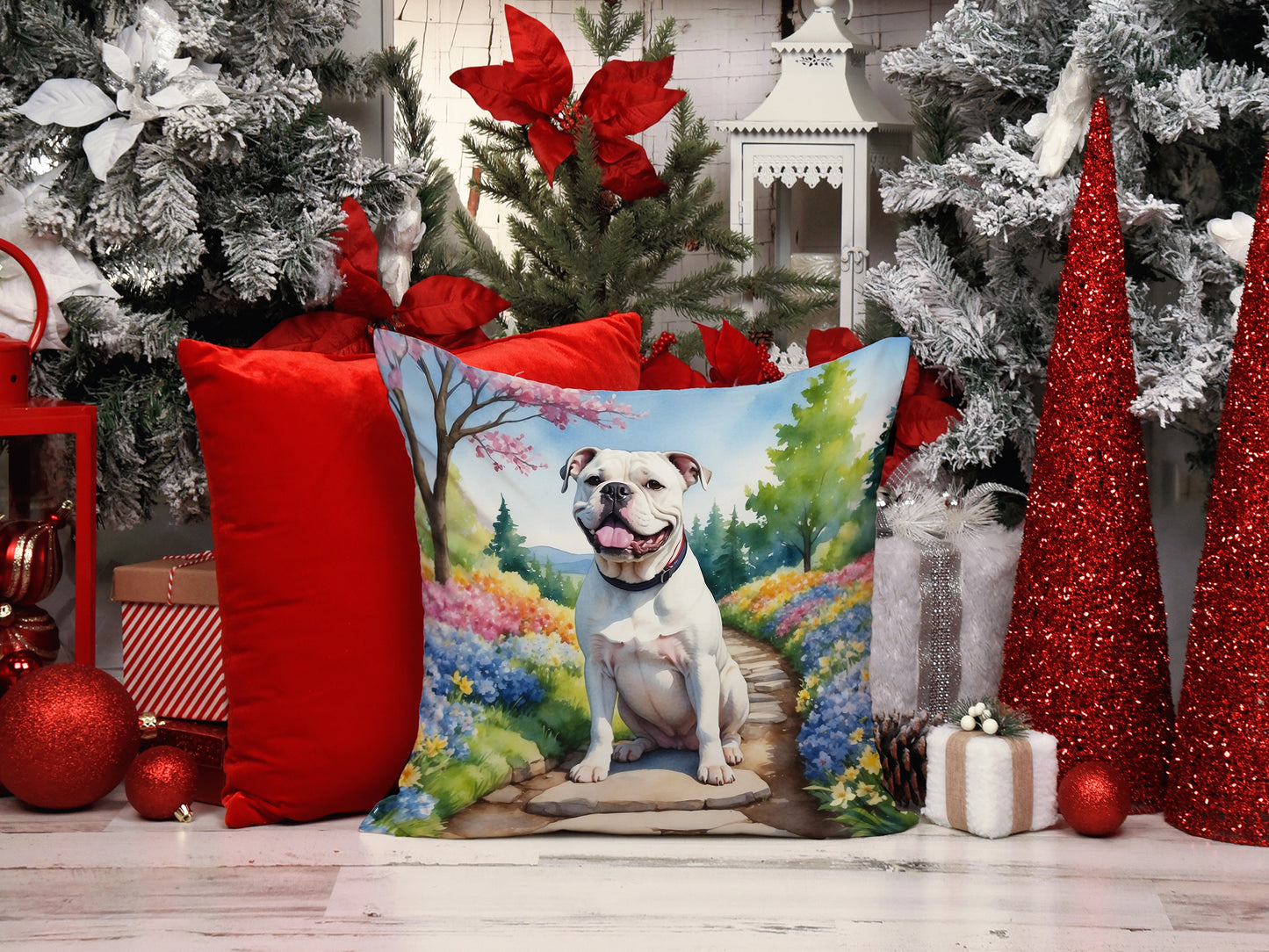 American Bulldog Spring Garden Throw Pillow