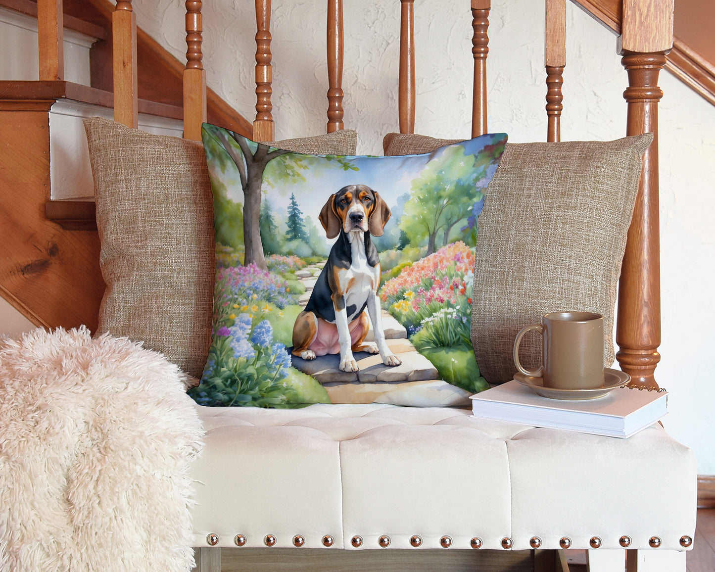 American English Coonhound Spring Garden Throw Pillow