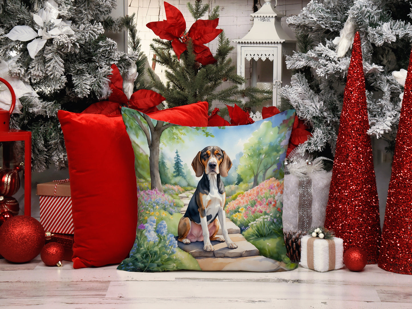 American English Coonhound Spring Garden Throw Pillow