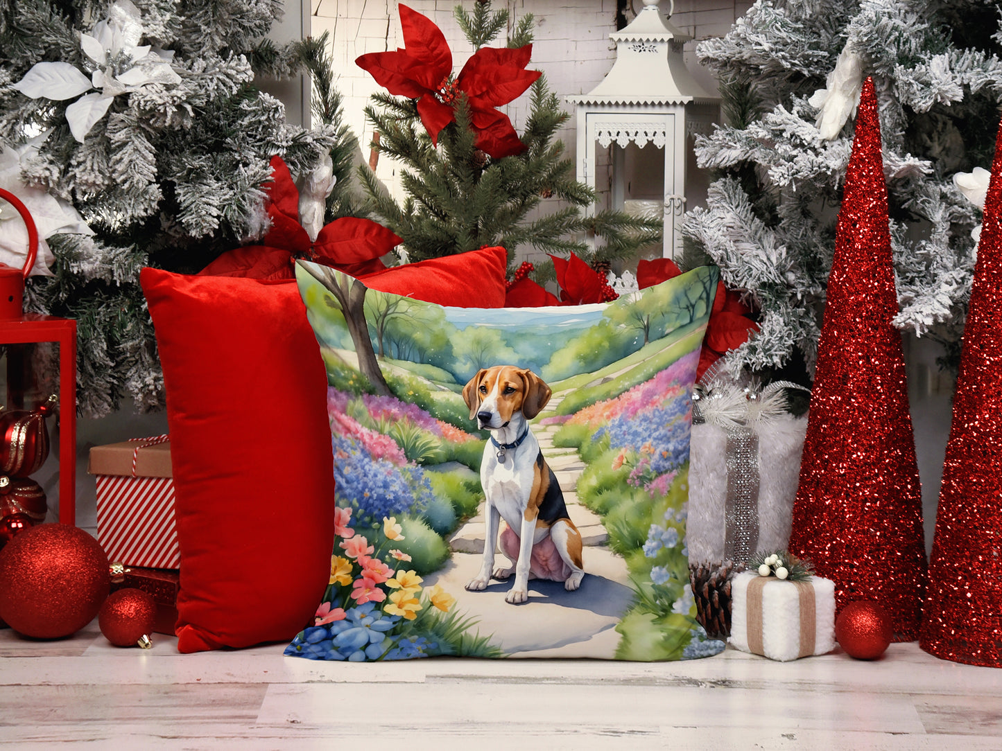 American Foxhound Spring Garden Throw Pillow