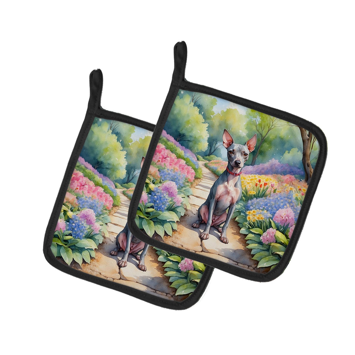 Buy this American Hairless Terrier Spring Garden Pair of Pot Holders