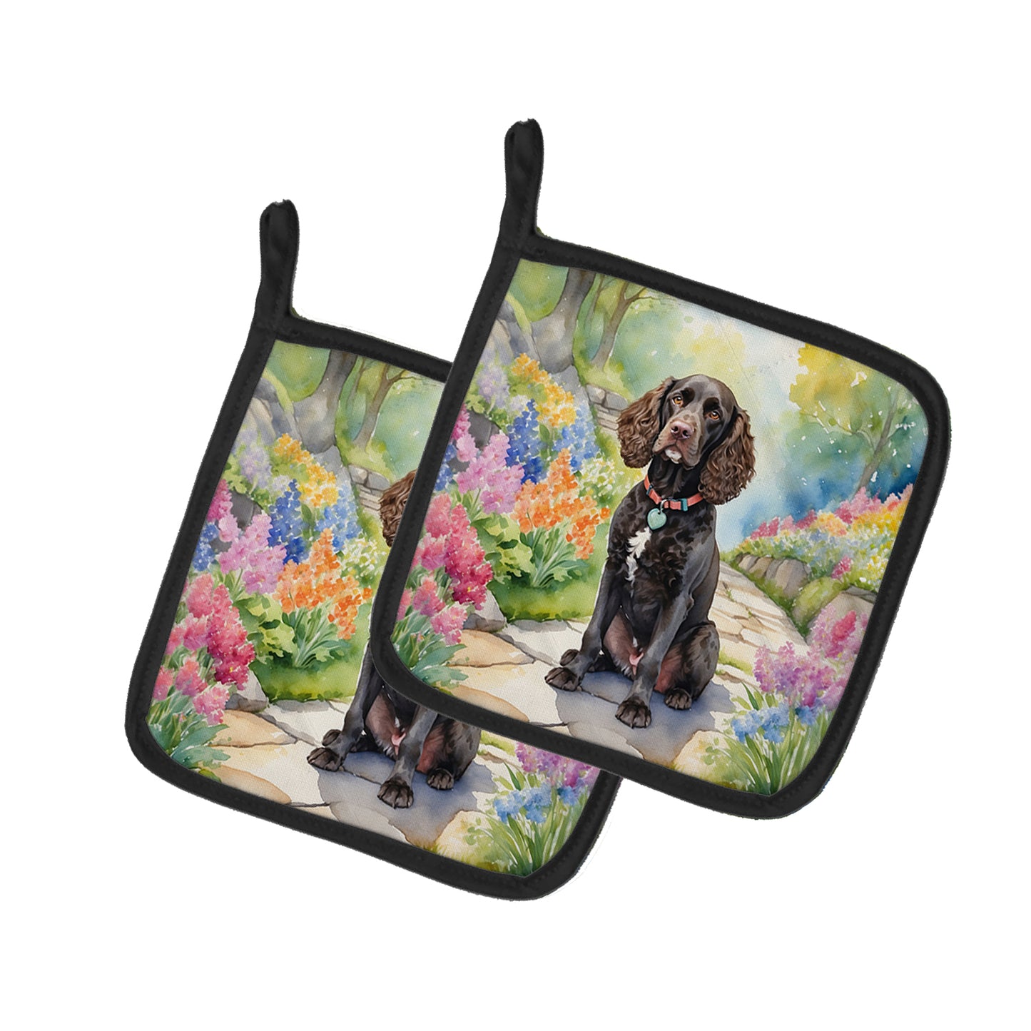 Buy this American Water Spaniel Spring Garden Pair of Pot Holders
