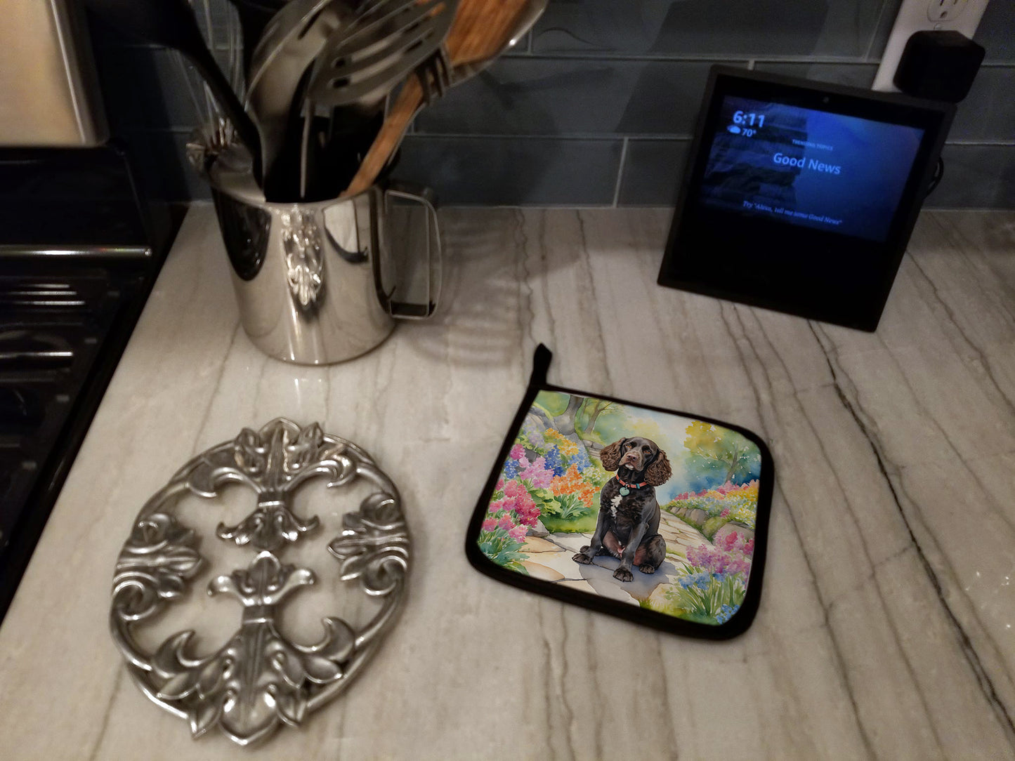 American Water Spaniel Spring Garden Pair of Pot Holders
