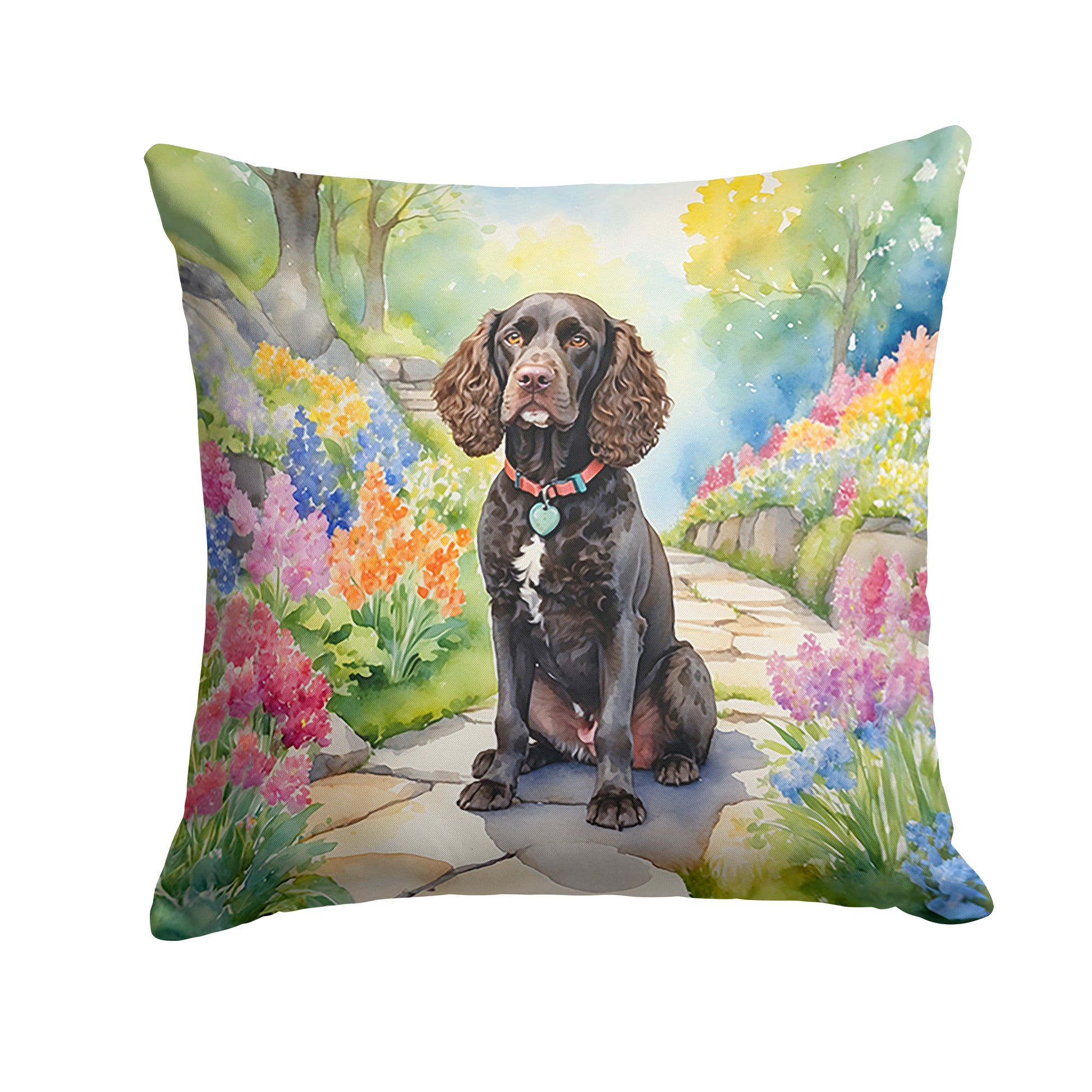 Buy this American Water Spaniel Spring Garden Throw Pillow