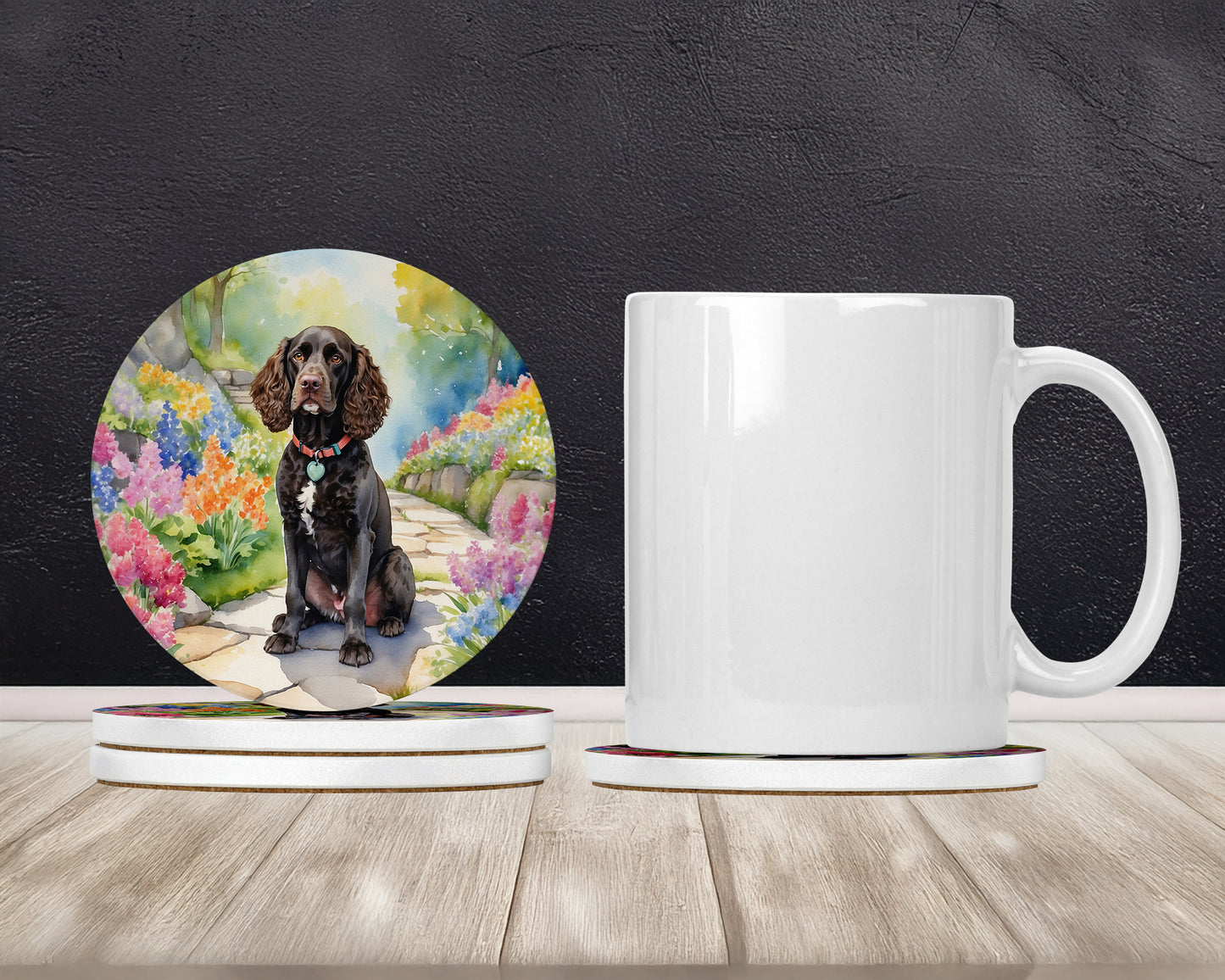 American Water Spaniel Spring Garden Large Sandstone Coasters Pack of 4