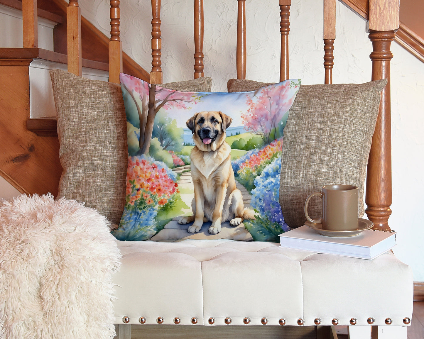 Anatolian Shepherd Spring Garden Throw Pillow