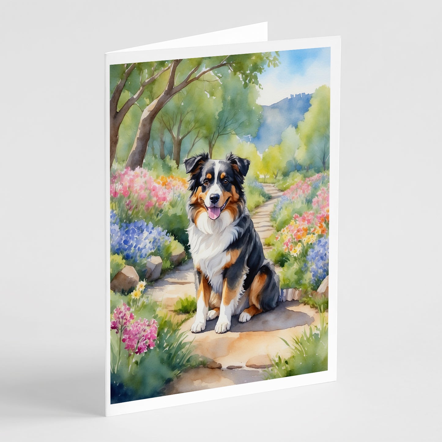 Buy this Australian Shepherd Spring Garden Greeting Cards Pack of 8