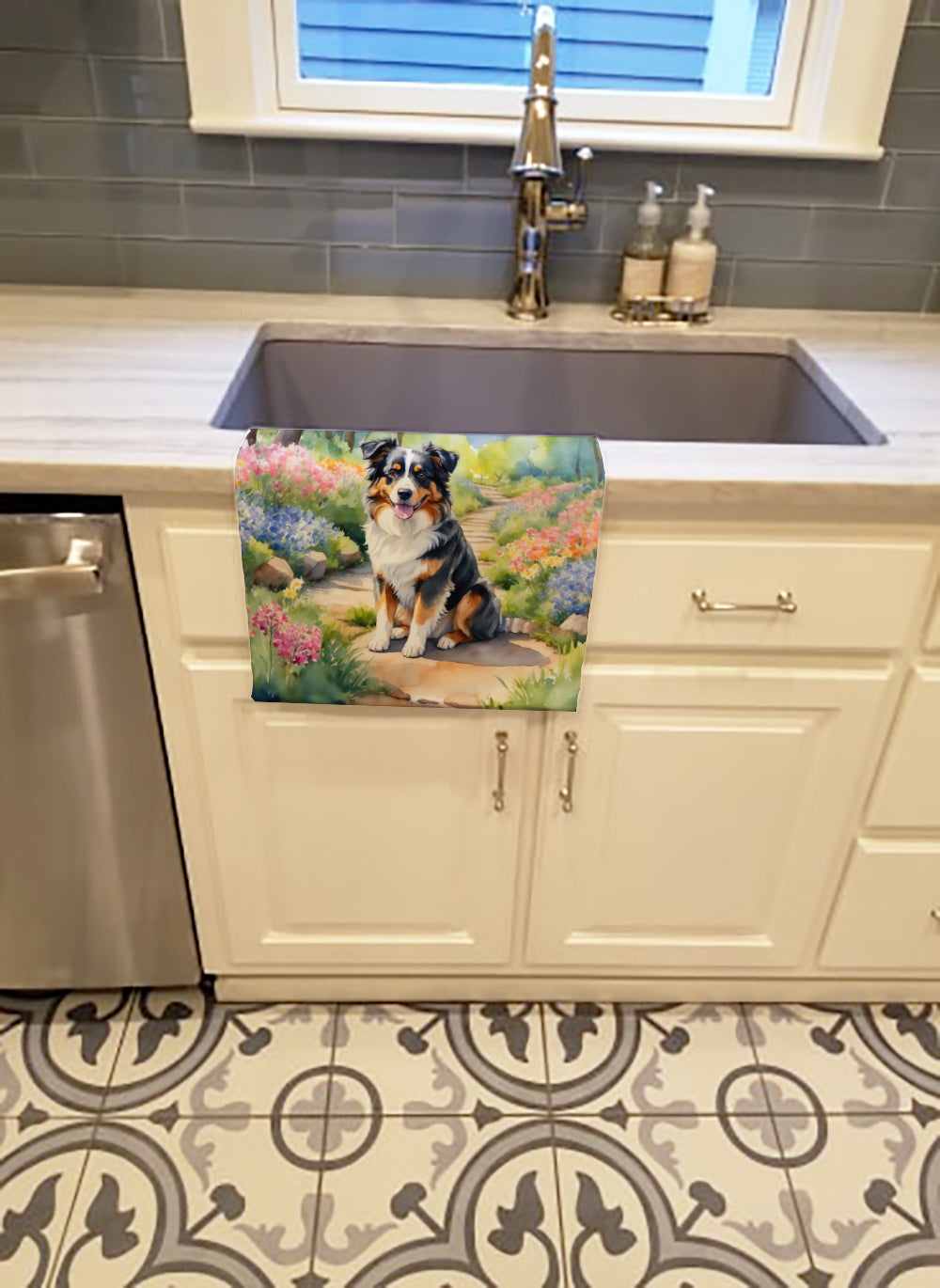 Australian Shepherd Spring Garden Kitchen Towel