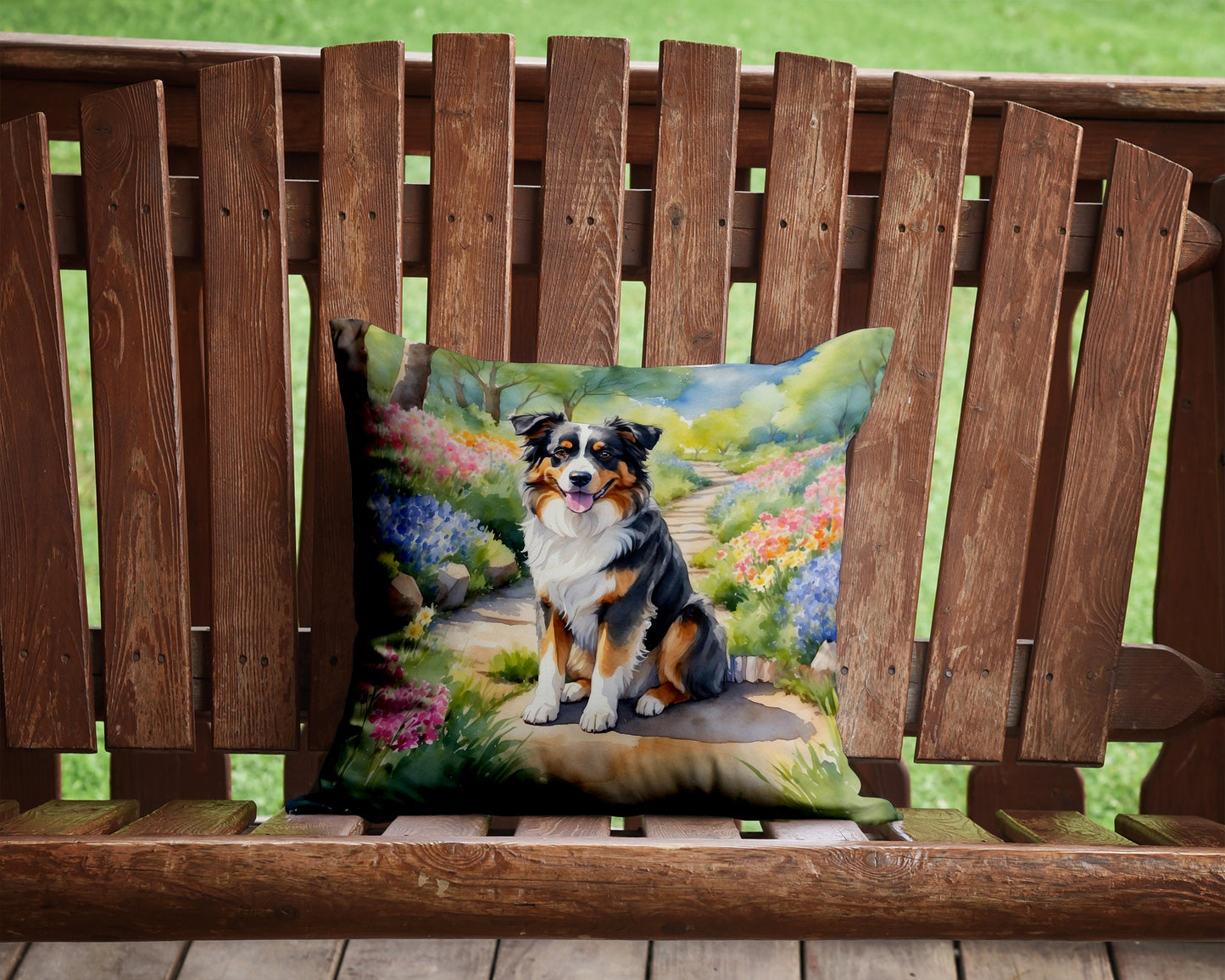 Australian Shepherd Spring Garden Throw Pillow