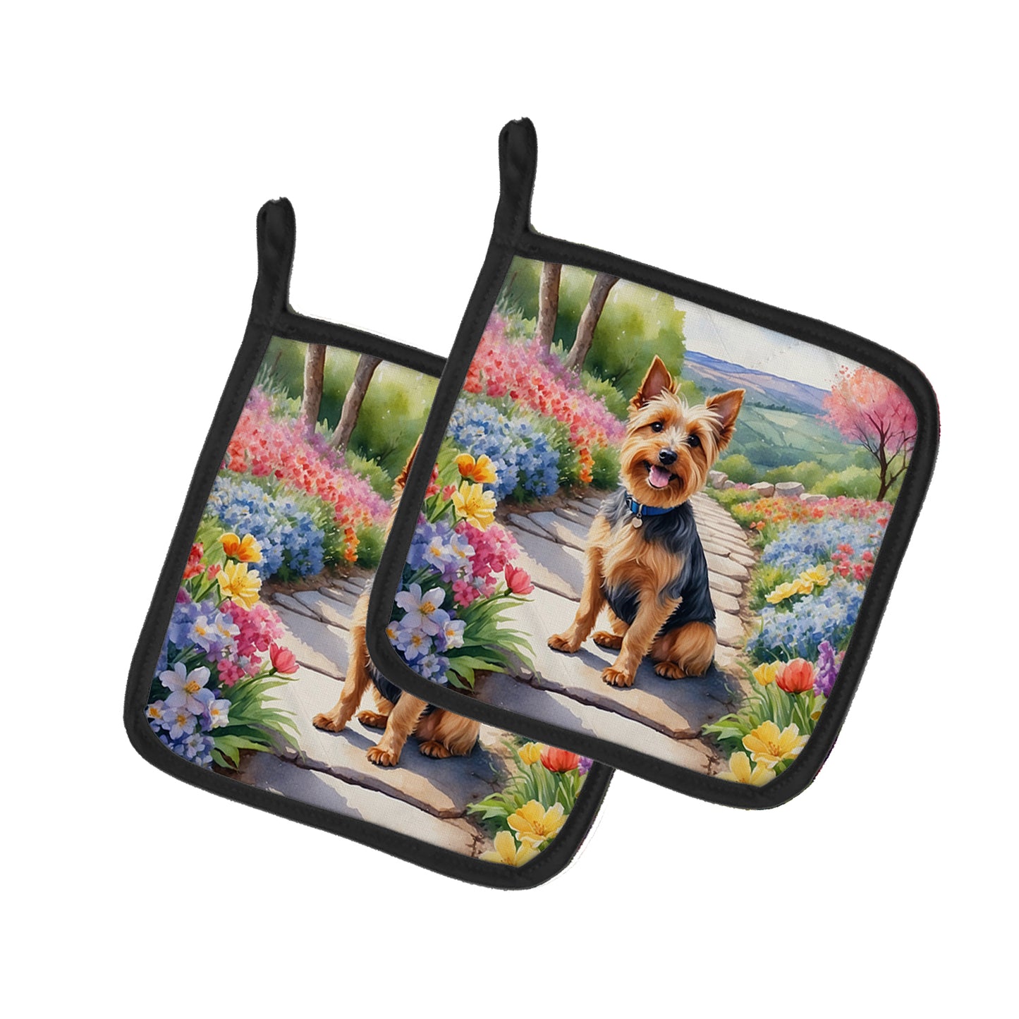 Buy this Australian Terrier Spring Garden Pair of Pot Holders