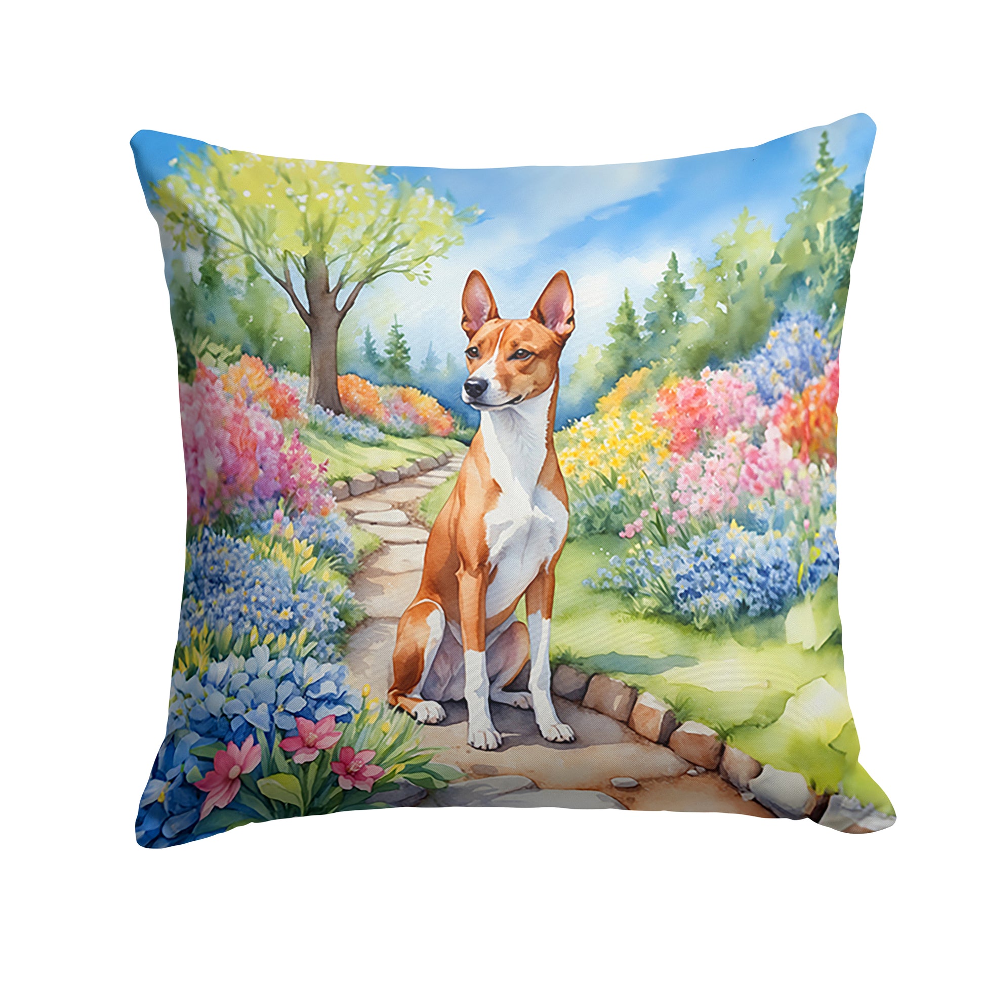 Buy this Basenji Spring Garden Throw Pillow