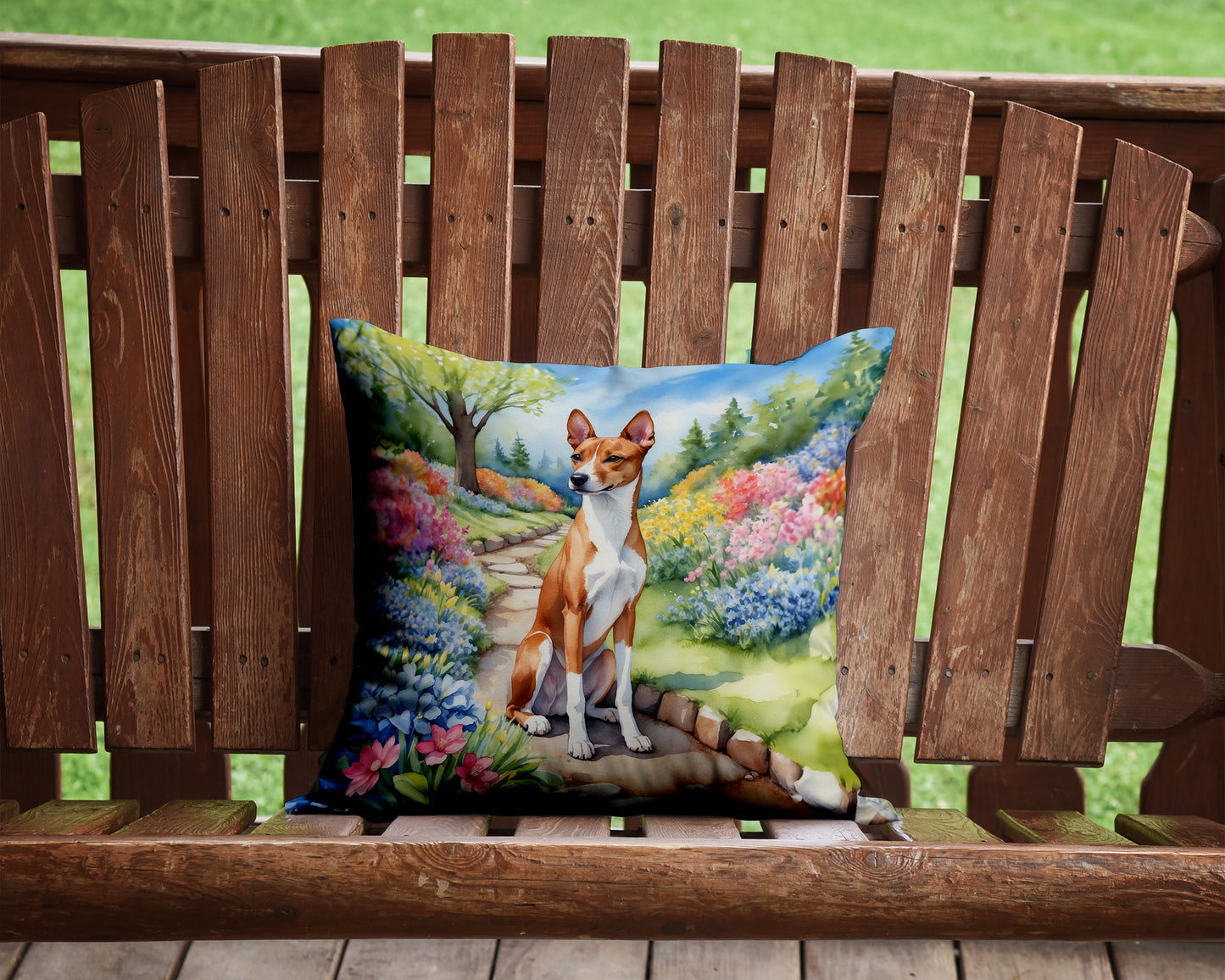 Basenji Spring Garden Throw Pillow