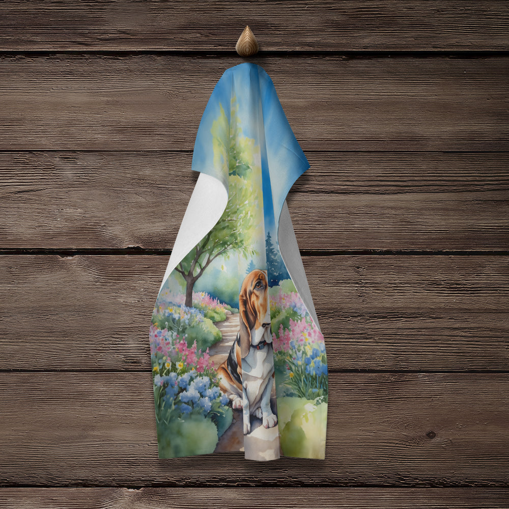 Basset Hound Spring Garden Kitchen Towel