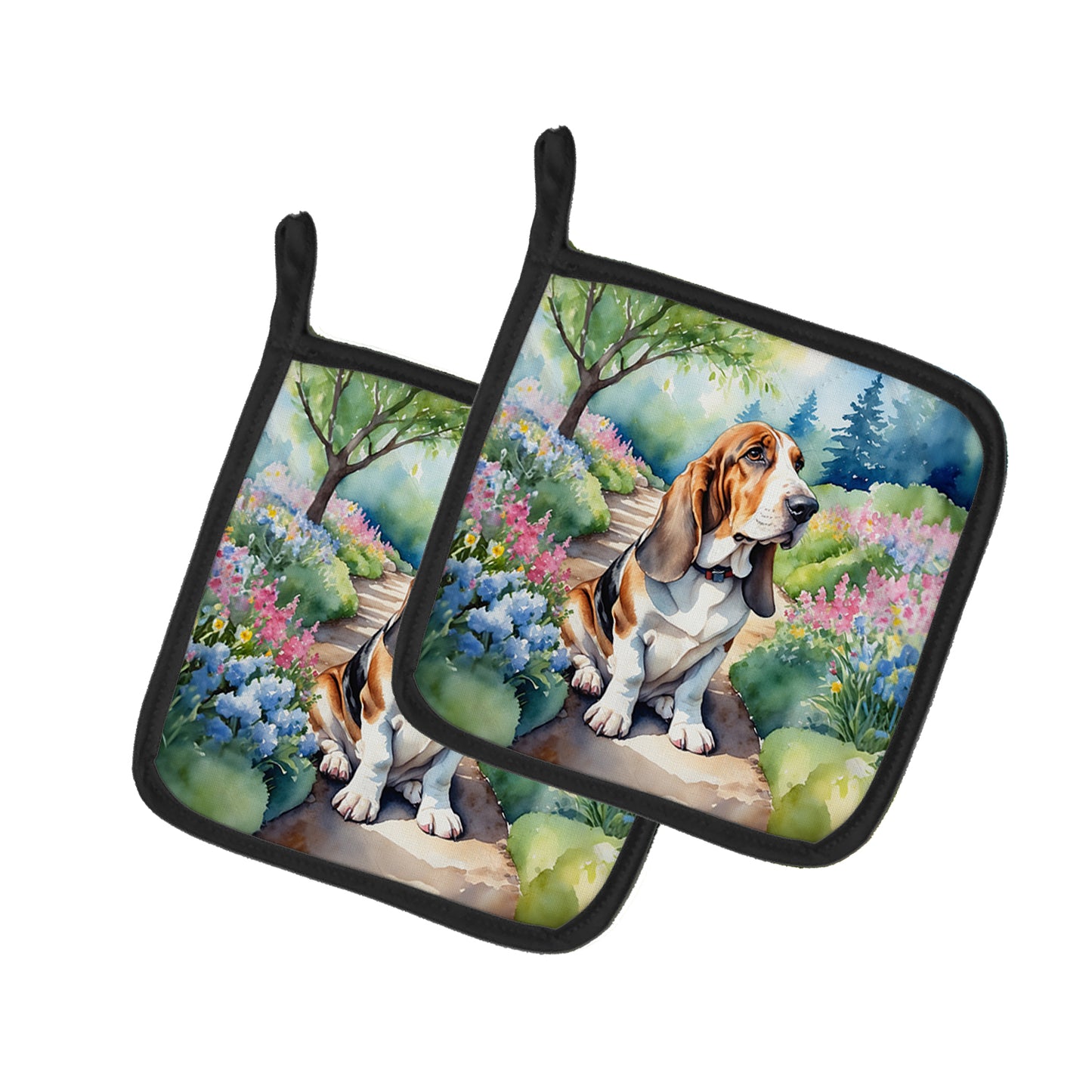 Buy this Basset Hound Spring Garden Pair of Pot Holders