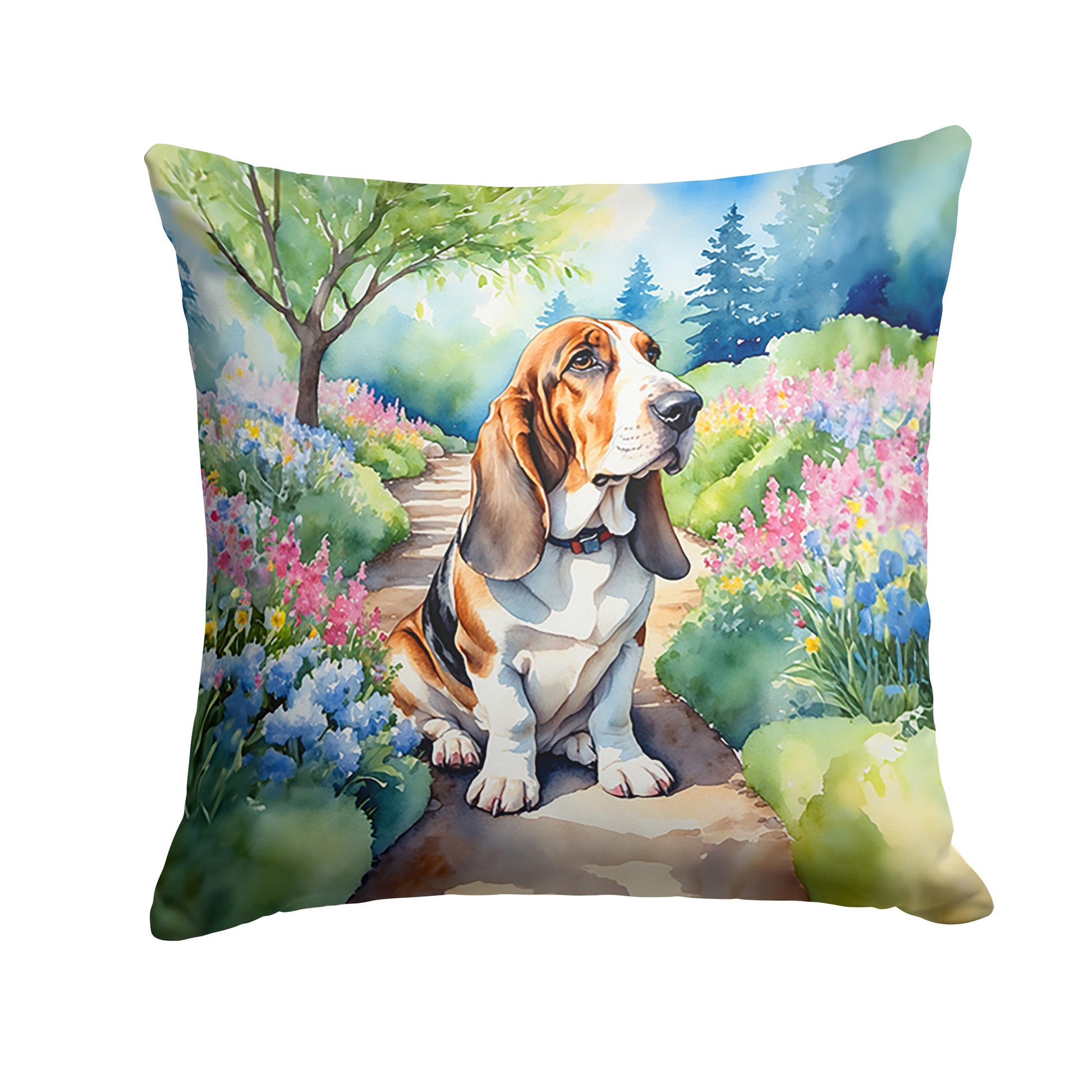 Buy this Basset Hound Spring Garden Throw Pillow