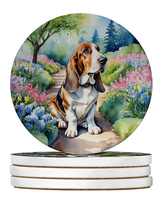 Buy this Basset Hound Spring Garden Large Sandstone Coasters Pack of 4