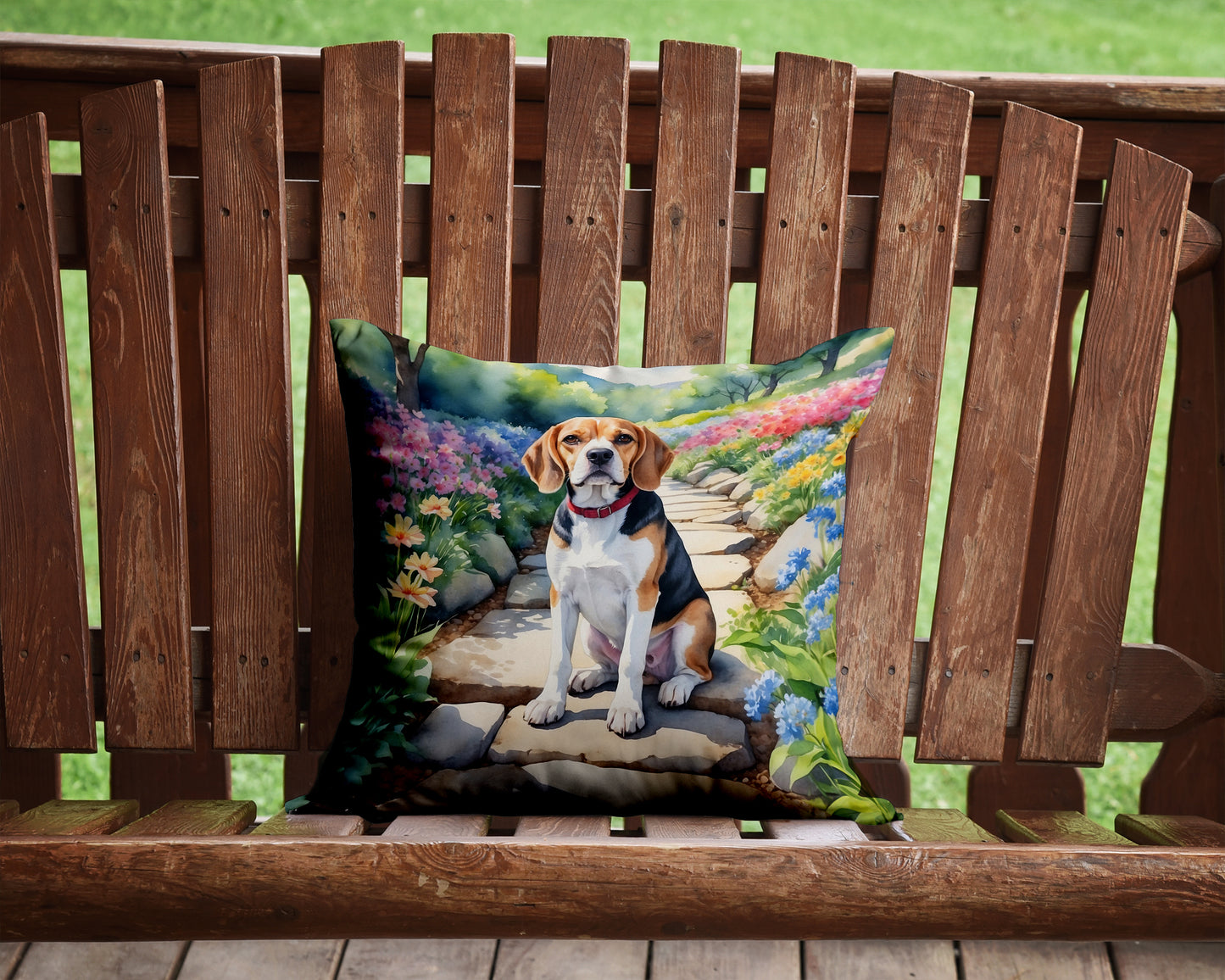 Beagle Spring Garden Throw Pillow