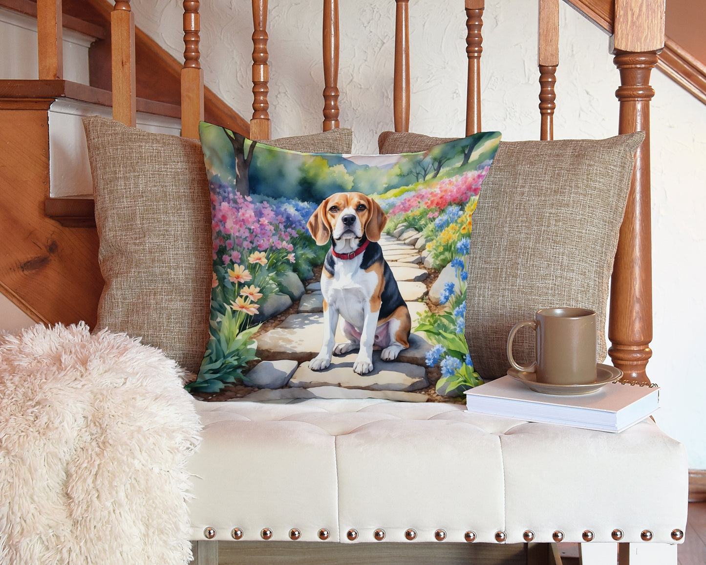 Beagle Spring Garden Throw Pillow