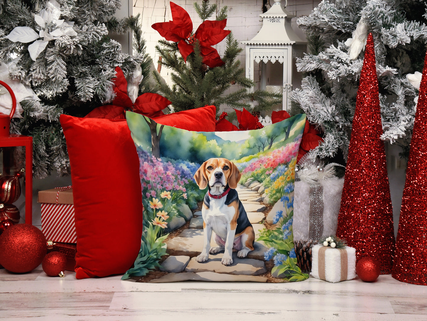 Beagle Spring Garden Throw Pillow