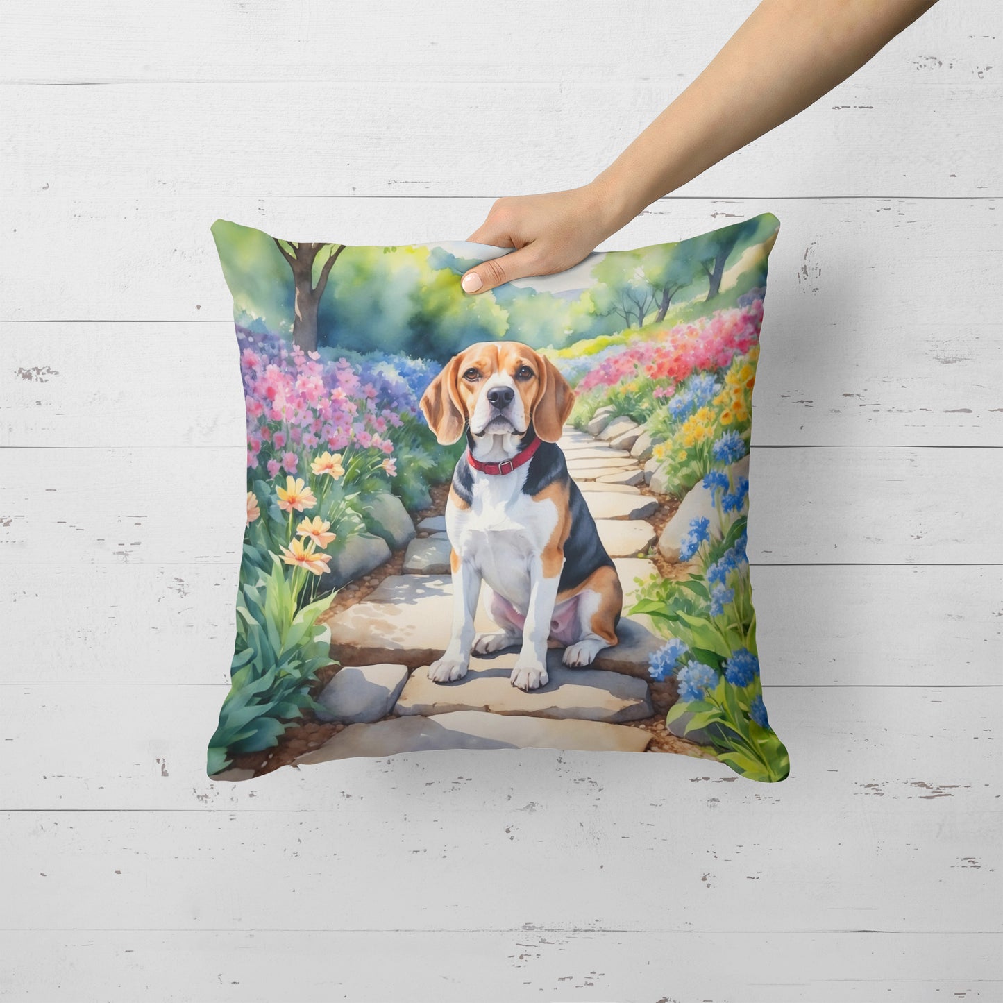 Beagle Spring Garden Throw Pillow