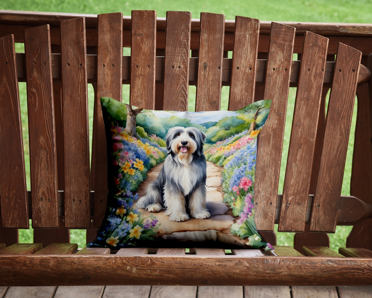 Bearded Collie Spring Garden Throw Pillow