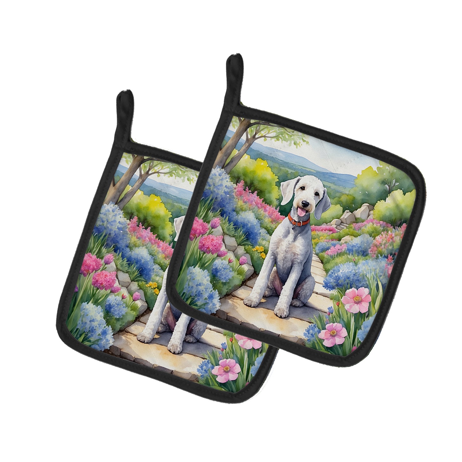 Buy this Bedlington Terrier Spring Garden Pair of Pot Holders