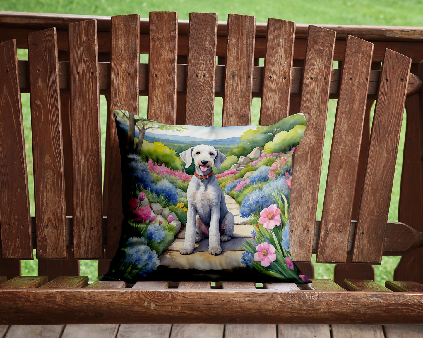 Bedlington Terrier Spring Garden Throw Pillow