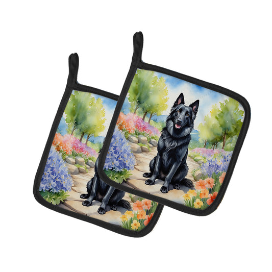 Buy this Belgian Sheepdog Spring Path Pair of Pot Holders