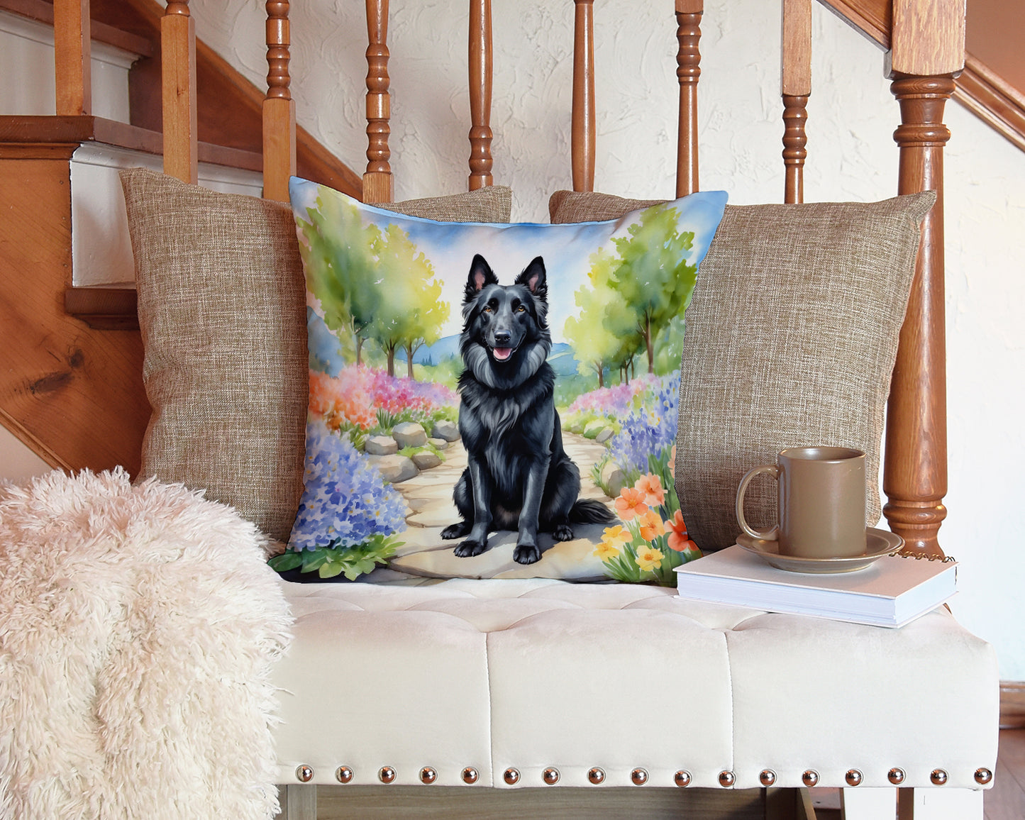 Belgian Sheepdog Spring Path Throw Pillow