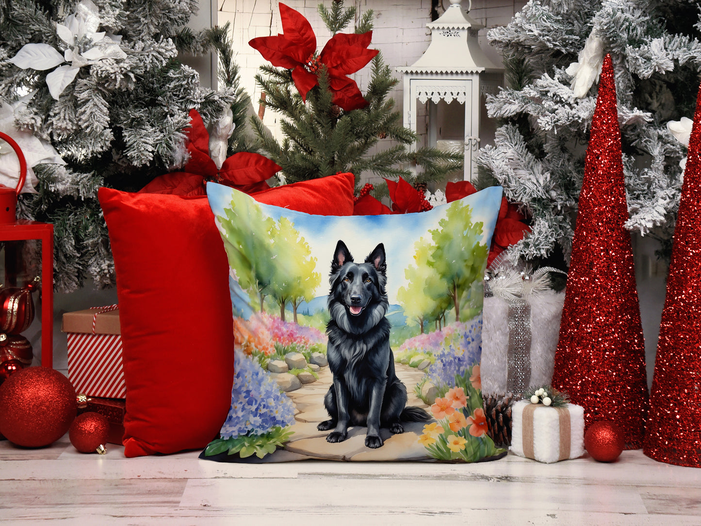 Belgian Sheepdog Spring Path Throw Pillow