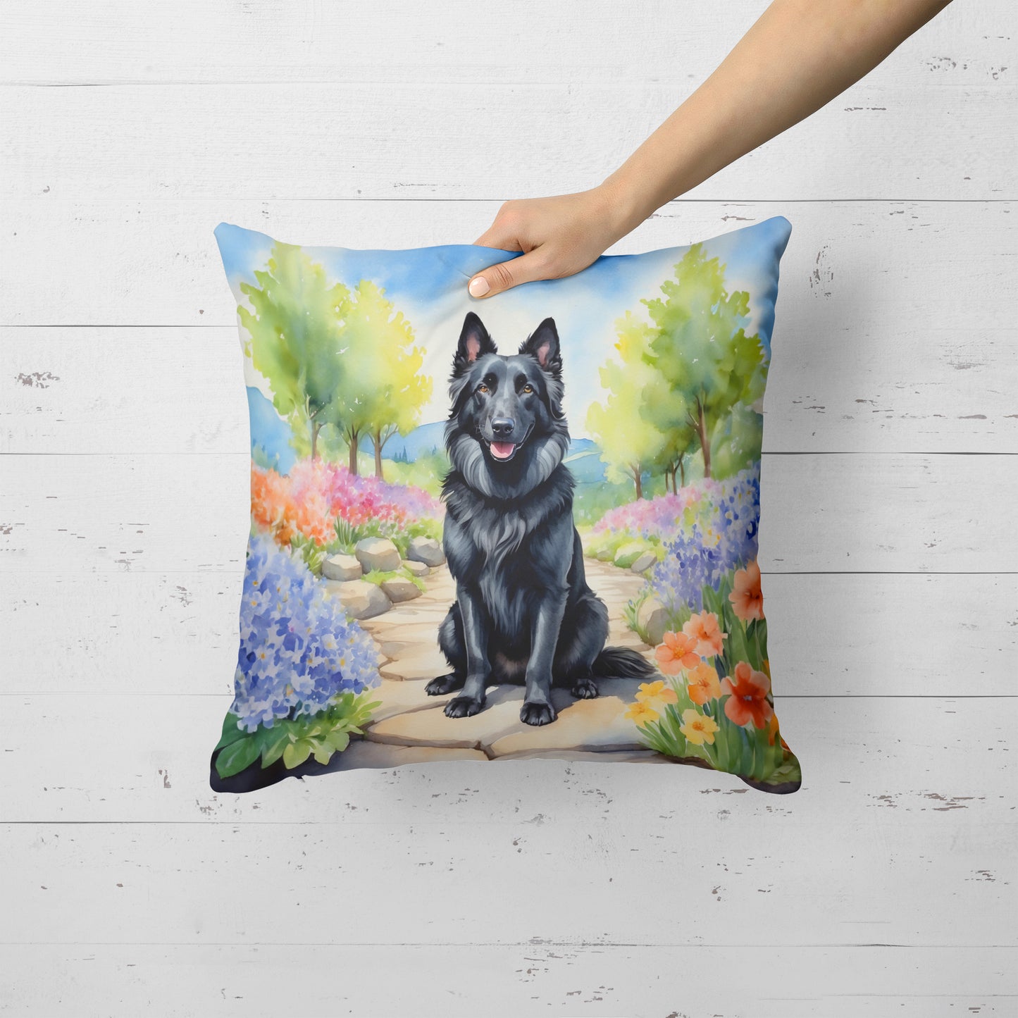 Belgian Sheepdog Spring Path Throw Pillow