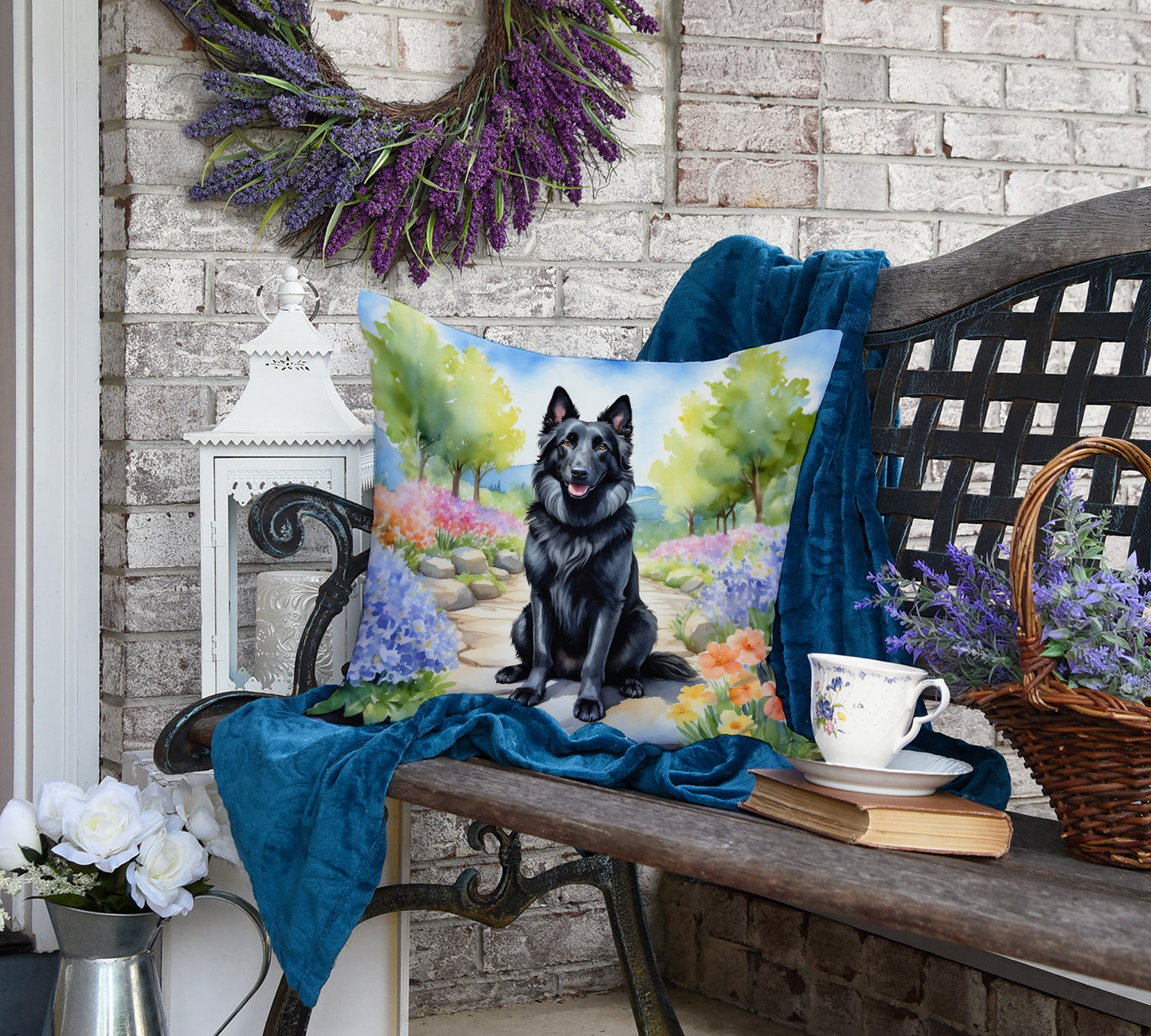 Belgian Sheepdog Spring Path Throw Pillow