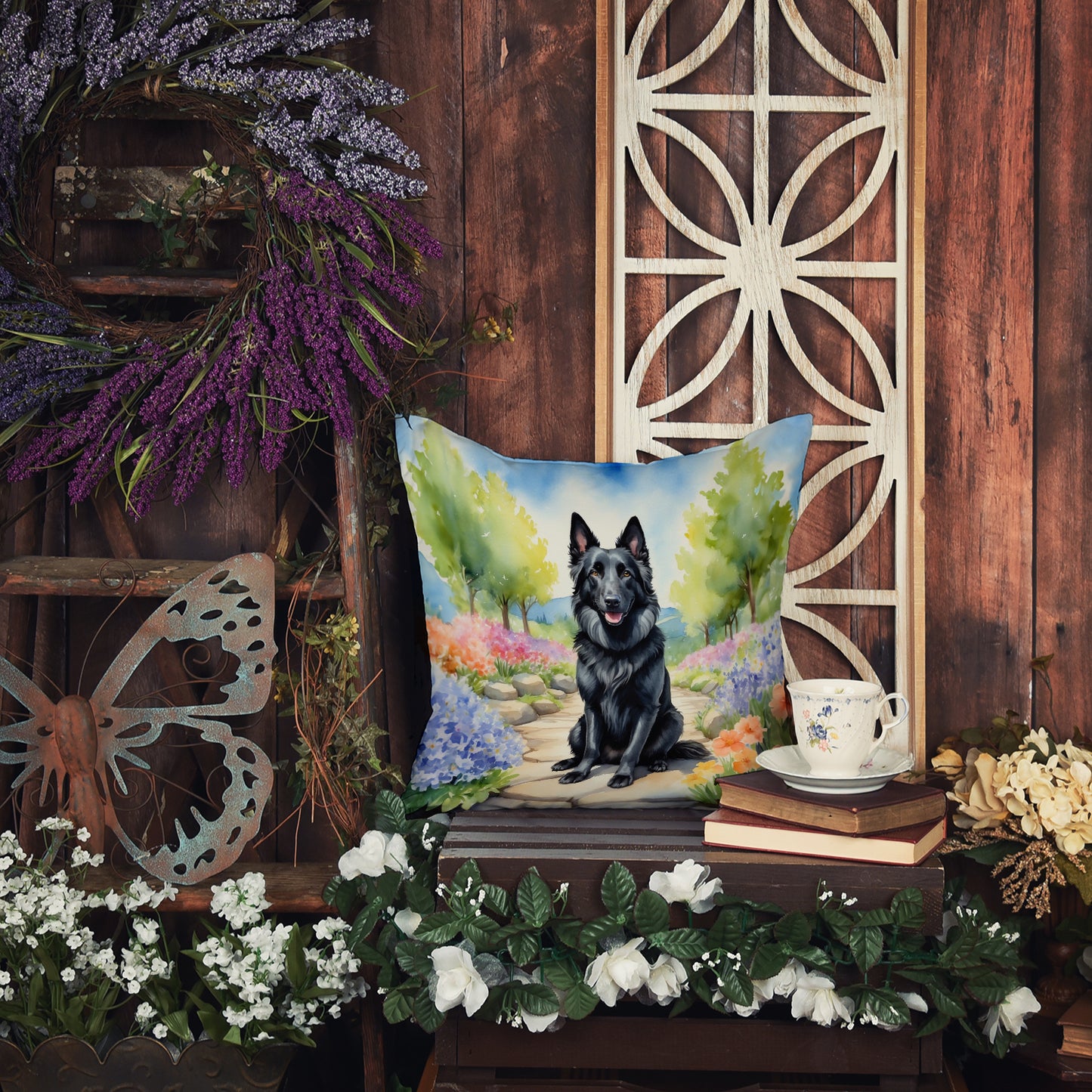 Belgian Sheepdog Spring Path Throw Pillow