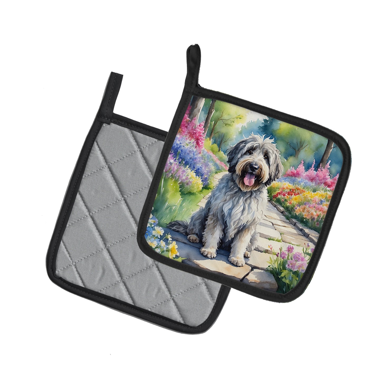 Bergamasco Sheepdog Spring Path Pair of Pot Holders