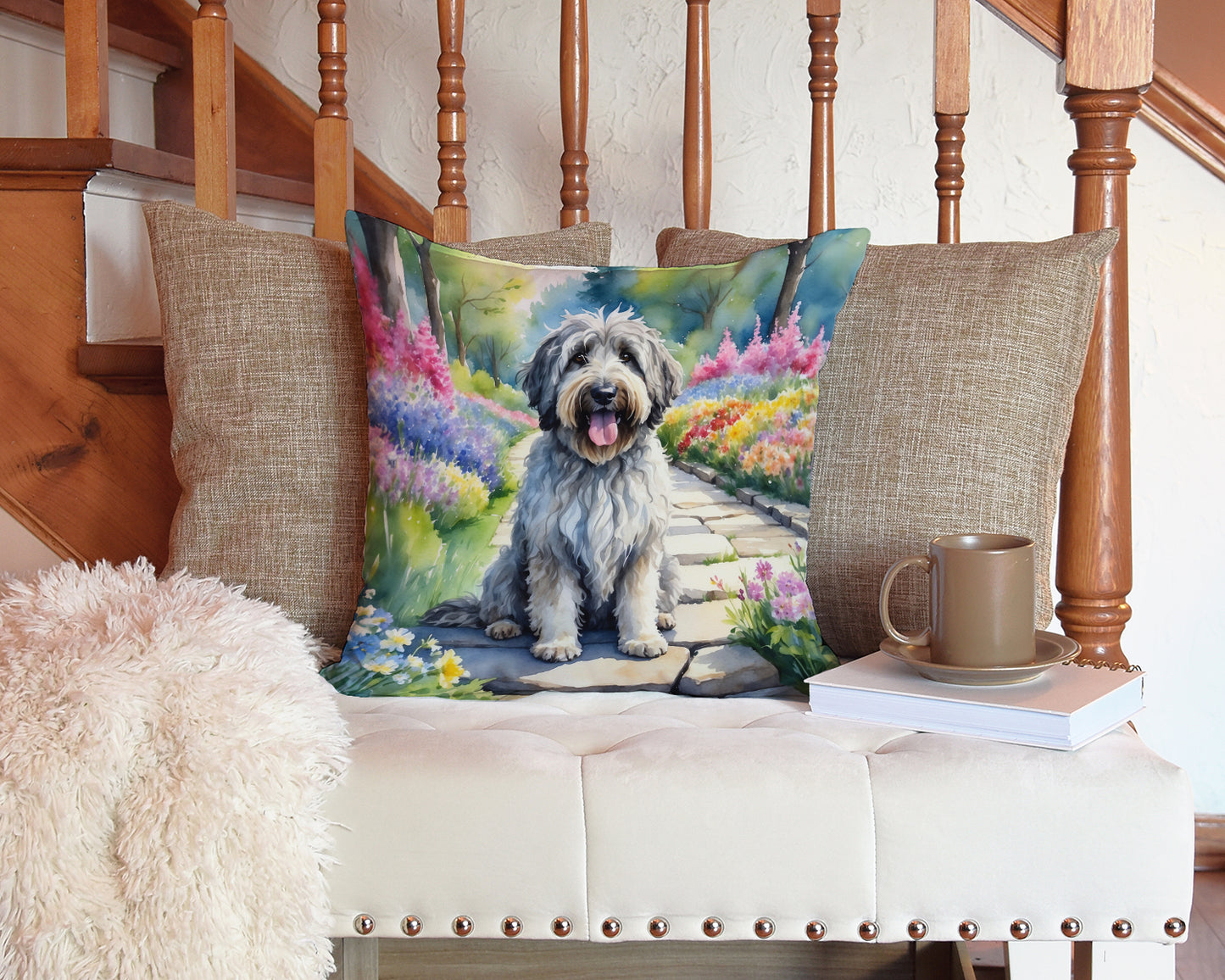 Bergamasco Sheepdog Spring Path Throw Pillow