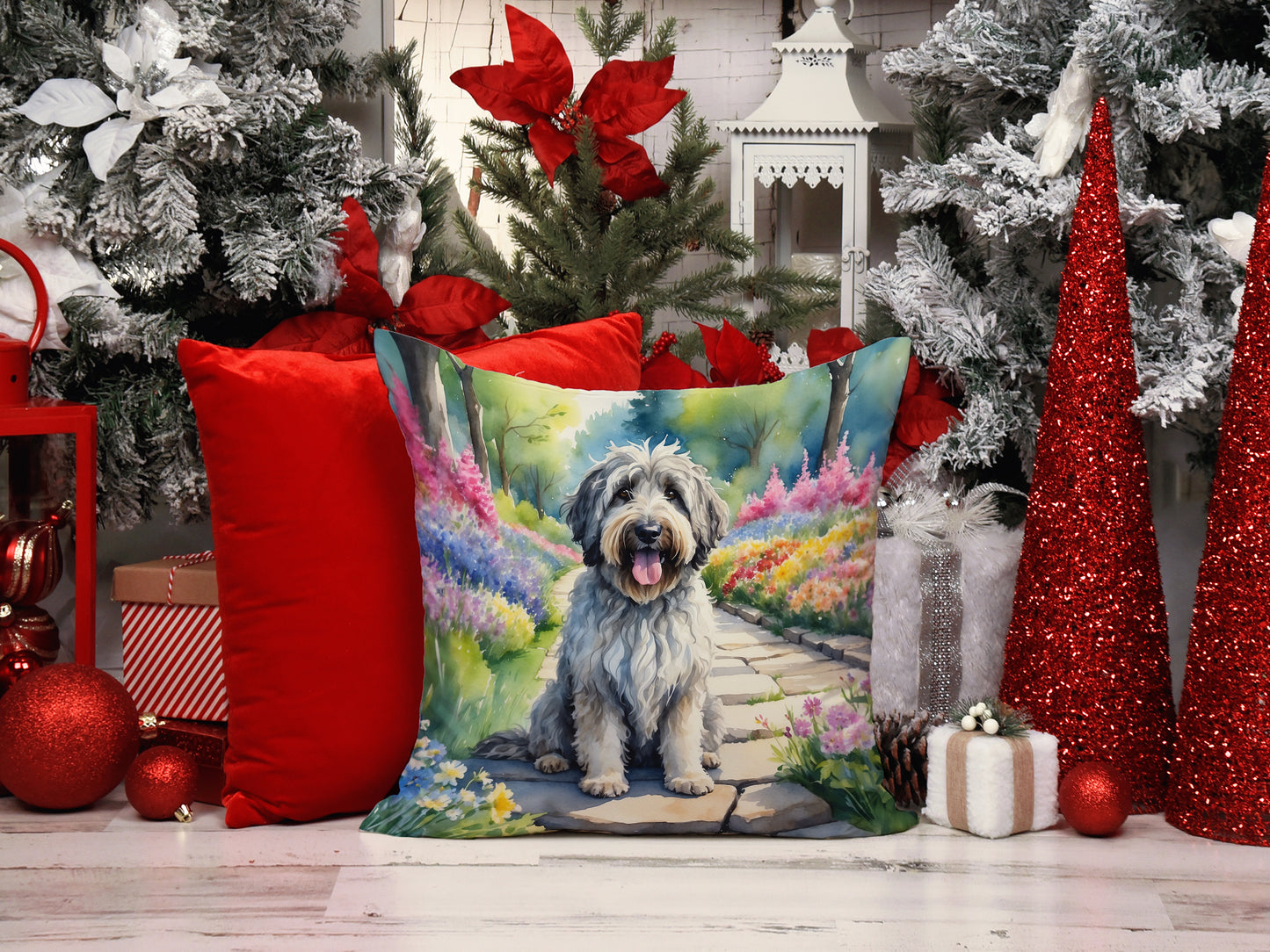 Bergamasco Sheepdog Spring Path Throw Pillow