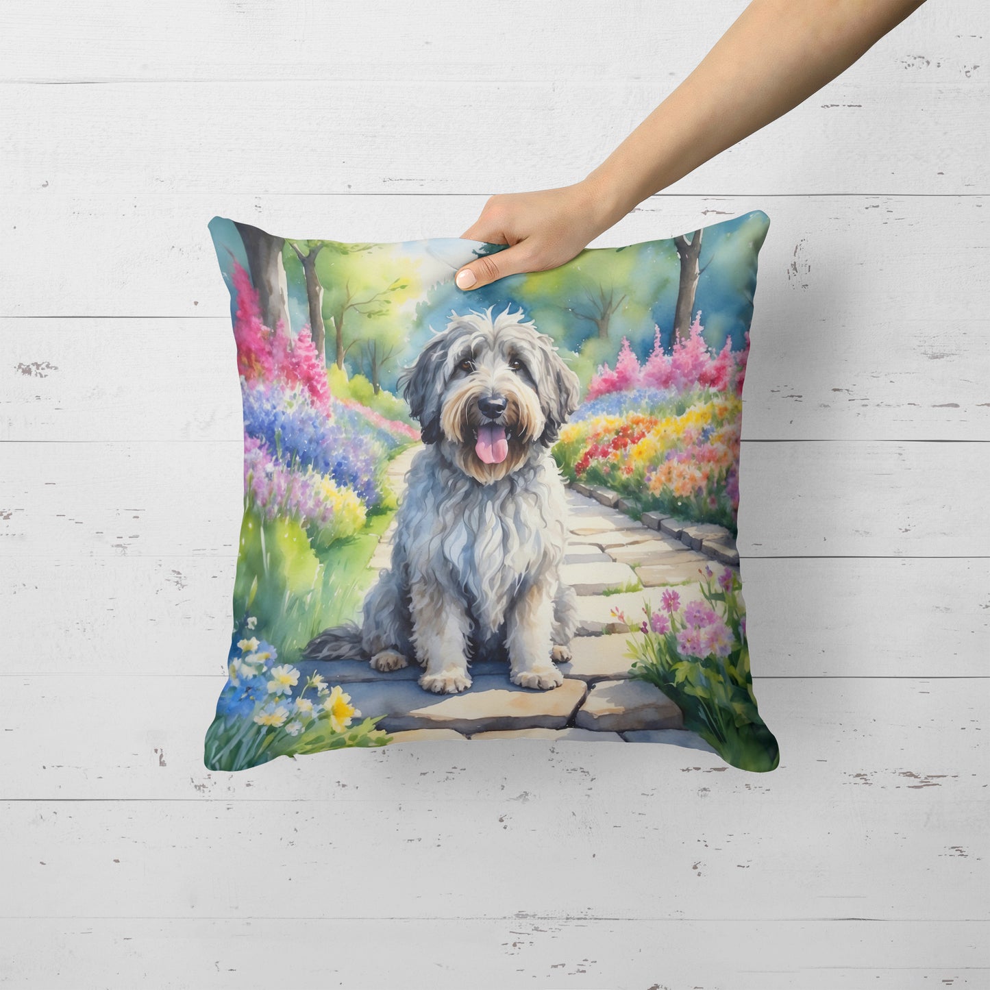 Bergamasco Sheepdog Spring Path Throw Pillow