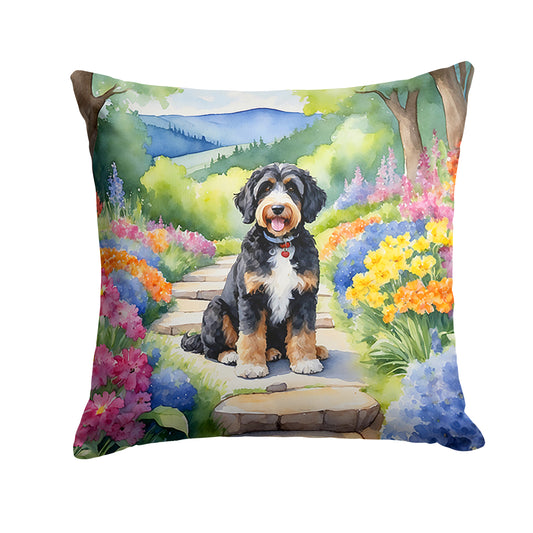 Buy this Bernedoodle Spring Path Throw Pillow