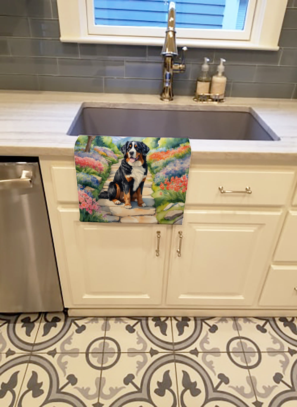 Bernese Mountain Dog Spring Path Kitchen Towel