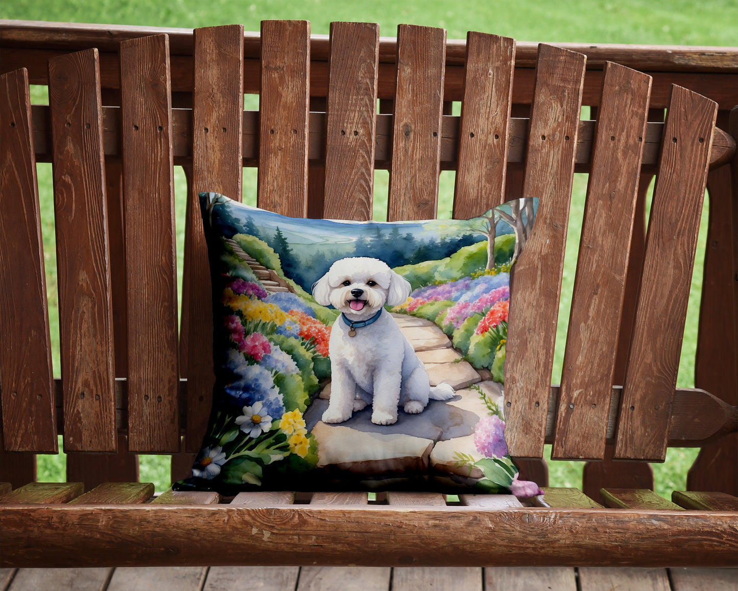 Bichon Frise Spring Path Throw Pillow