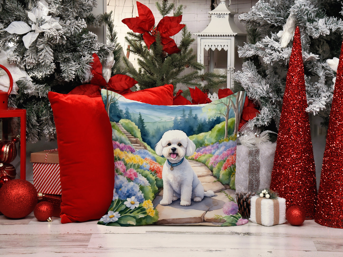 Bichon Frise Spring Path Throw Pillow