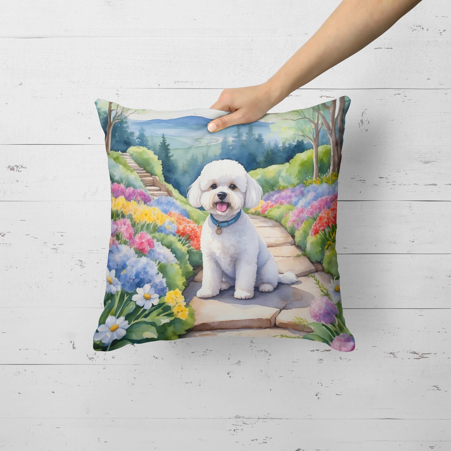 Bichon Frise Spring Path Throw Pillow