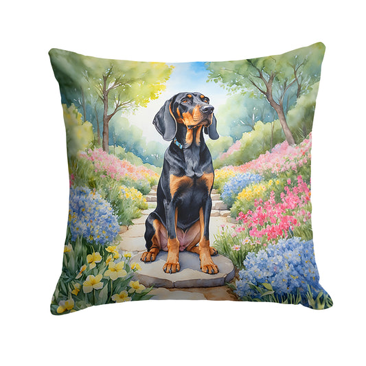 Buy this Black and Tan Coonhound Spring Path Throw Pillow